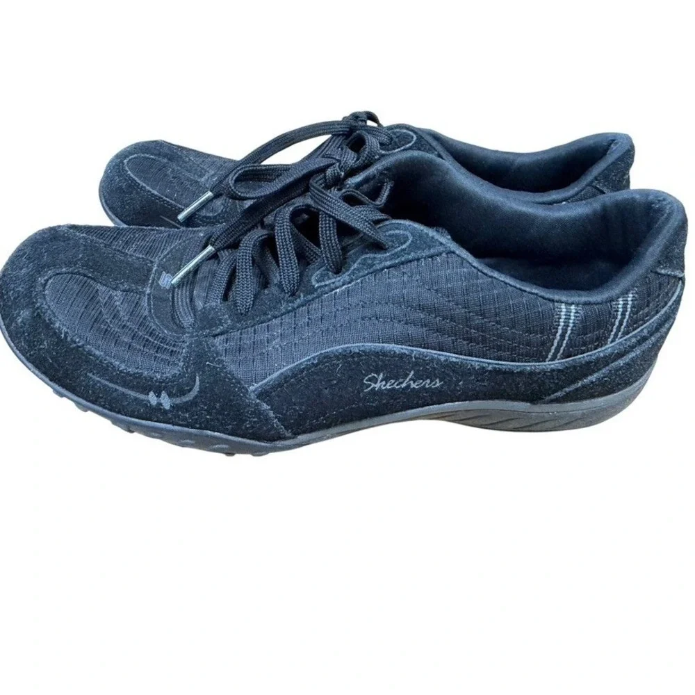 Skechers Bikers Dream-Come-True Black Leather Textile Sneakers 22459 Womens 9